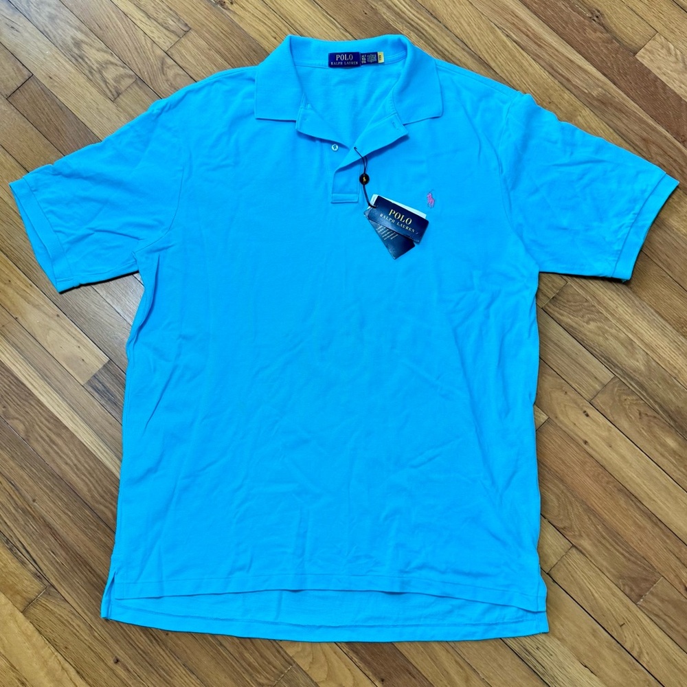 NWT Rare Turquoise Blue Pink Logo Ralph Lauren Cotton Mesh Polo Shirt Mens XLT - Picture 2 of 6